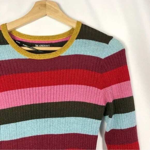 BlankNYC Red Striped Shimmer Long Sleeve Mini Sweater Dress S - Picture 4 of 5